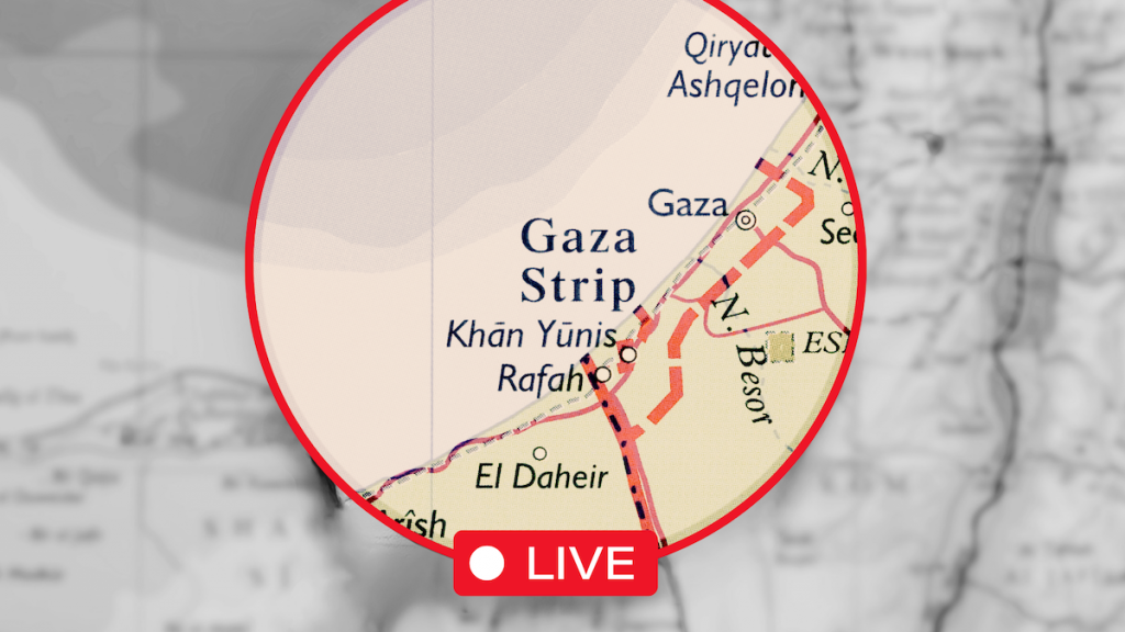 Map with livestream zoom in on the Gaza Strip