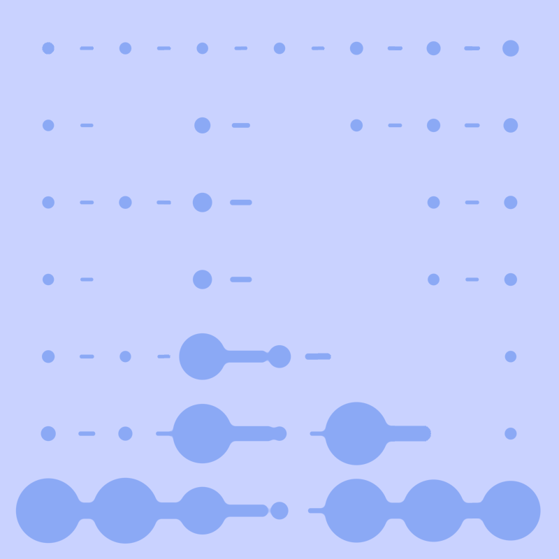 abstract pattern, where rows of varying-sized circular shapes and lines come alive on a light purple background.