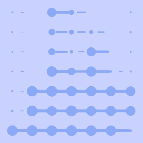 Rows of horizontal lines with circles of varying sizes and spacing on a light purple background.