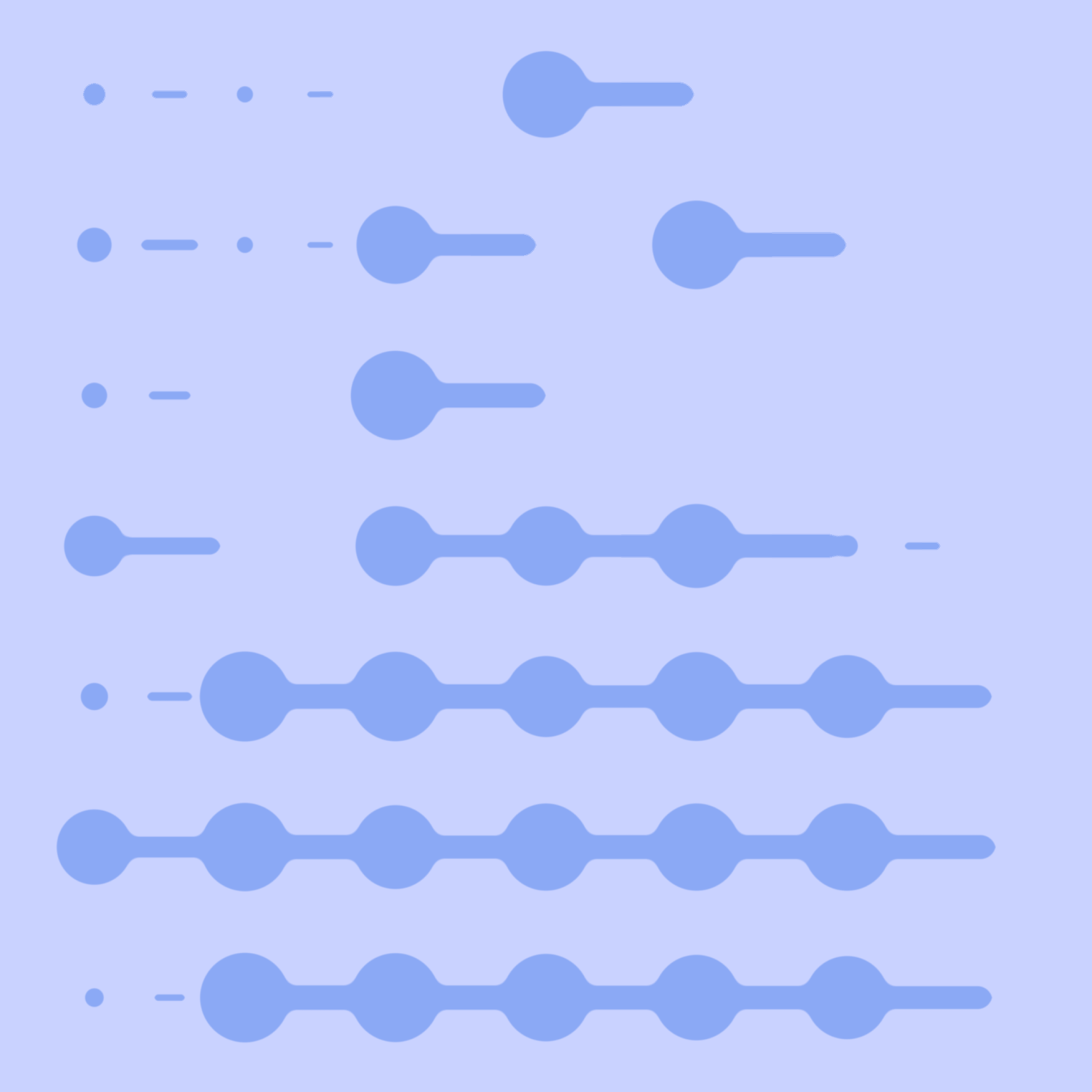 Stylized abacus with rows of circles connected by lines, arranged in a minimalist blue design by Becca Cooper.