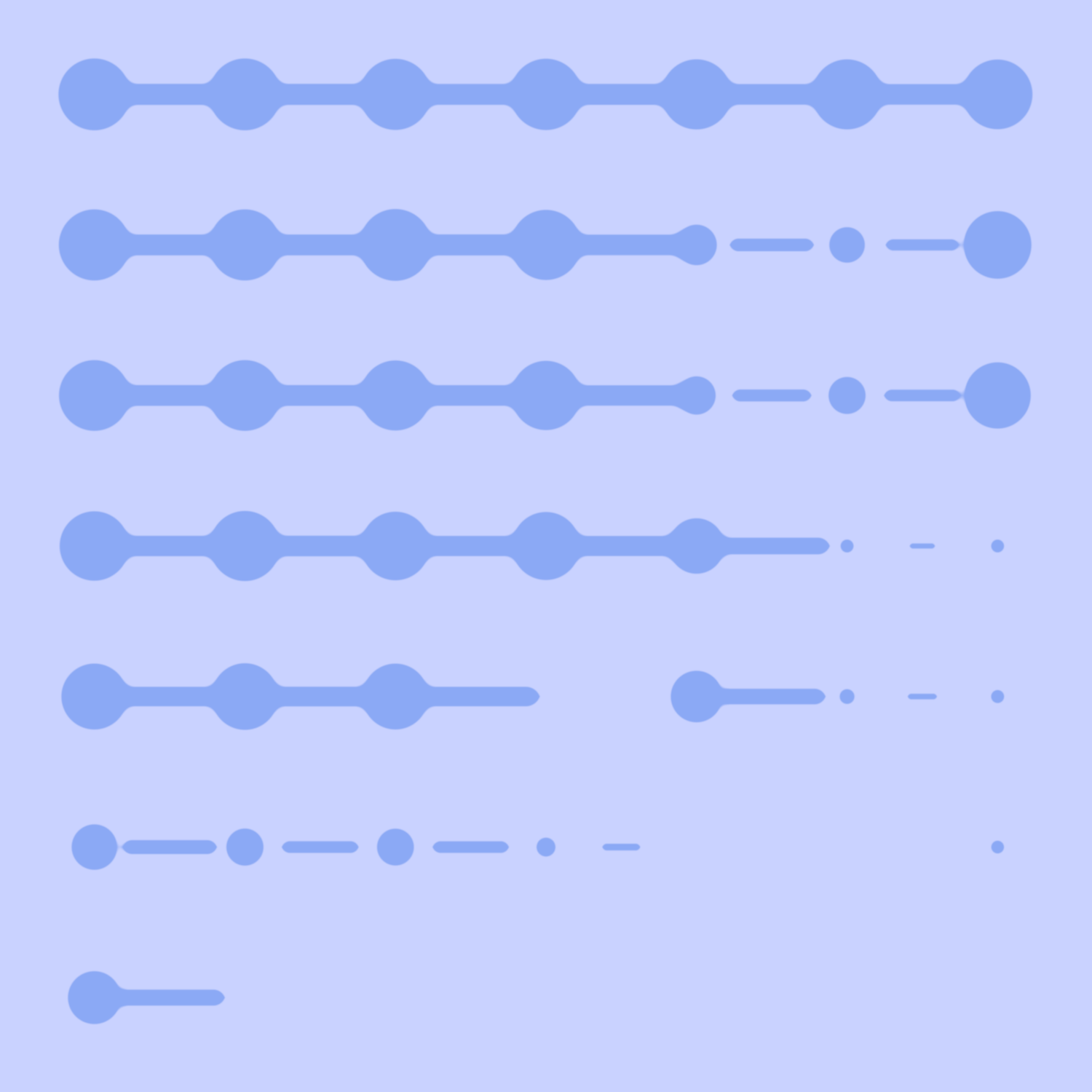 A grid of horizontal lines with circles, each row has fewer circles and lines from top to bottom.